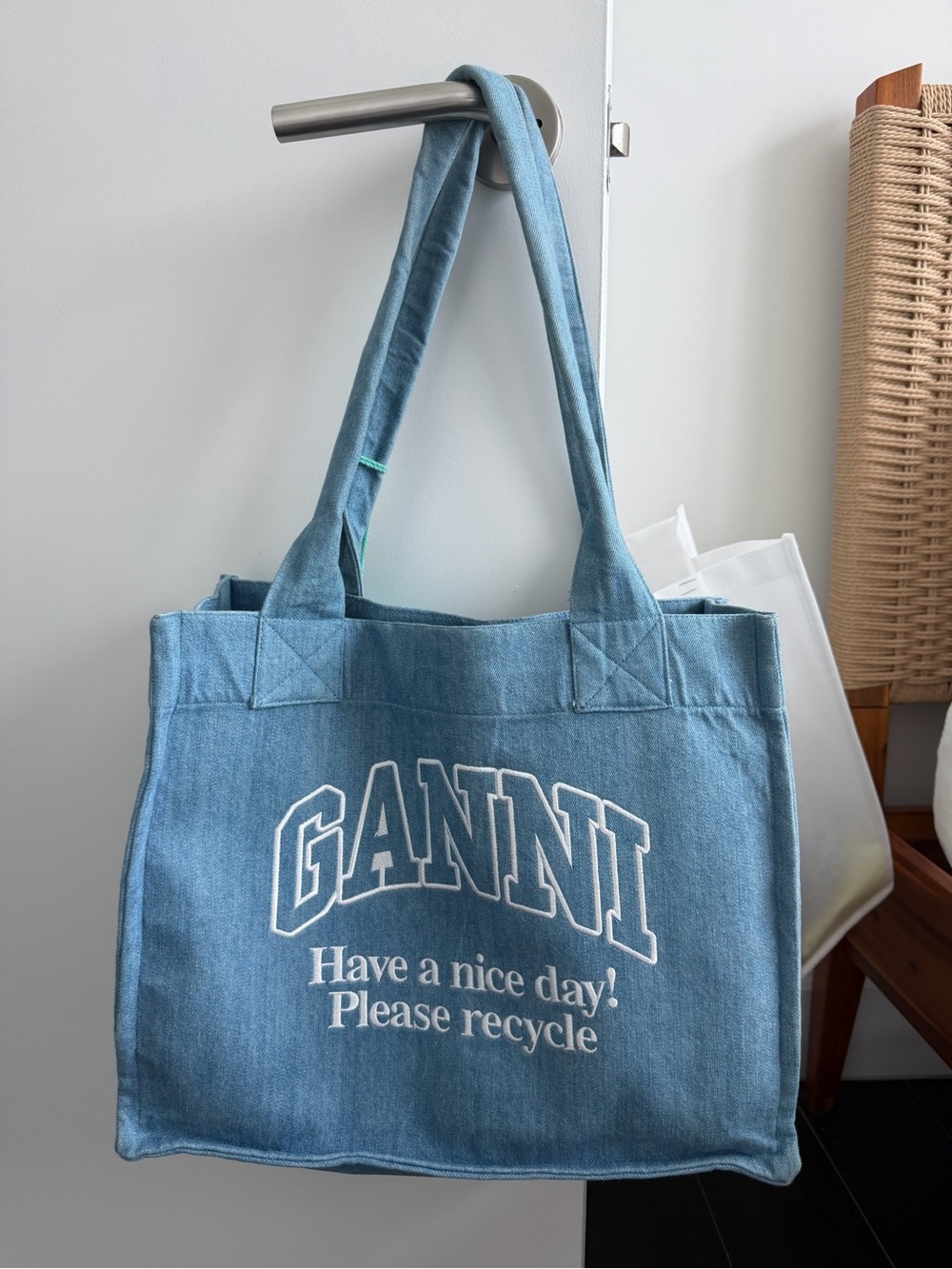Ganni light denim tote shopper bag